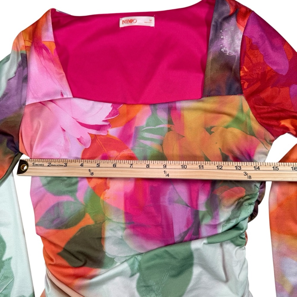 INTEMPO Y2K Floral Long Sleeve Size Medium Square Neck Top Boho Feminine - Picture 4 of 9
